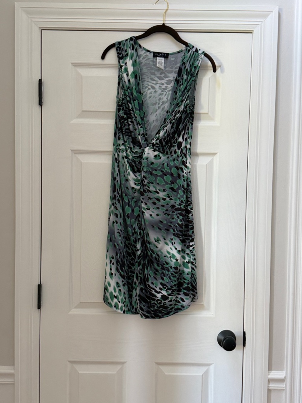 Green animal print deep V dress